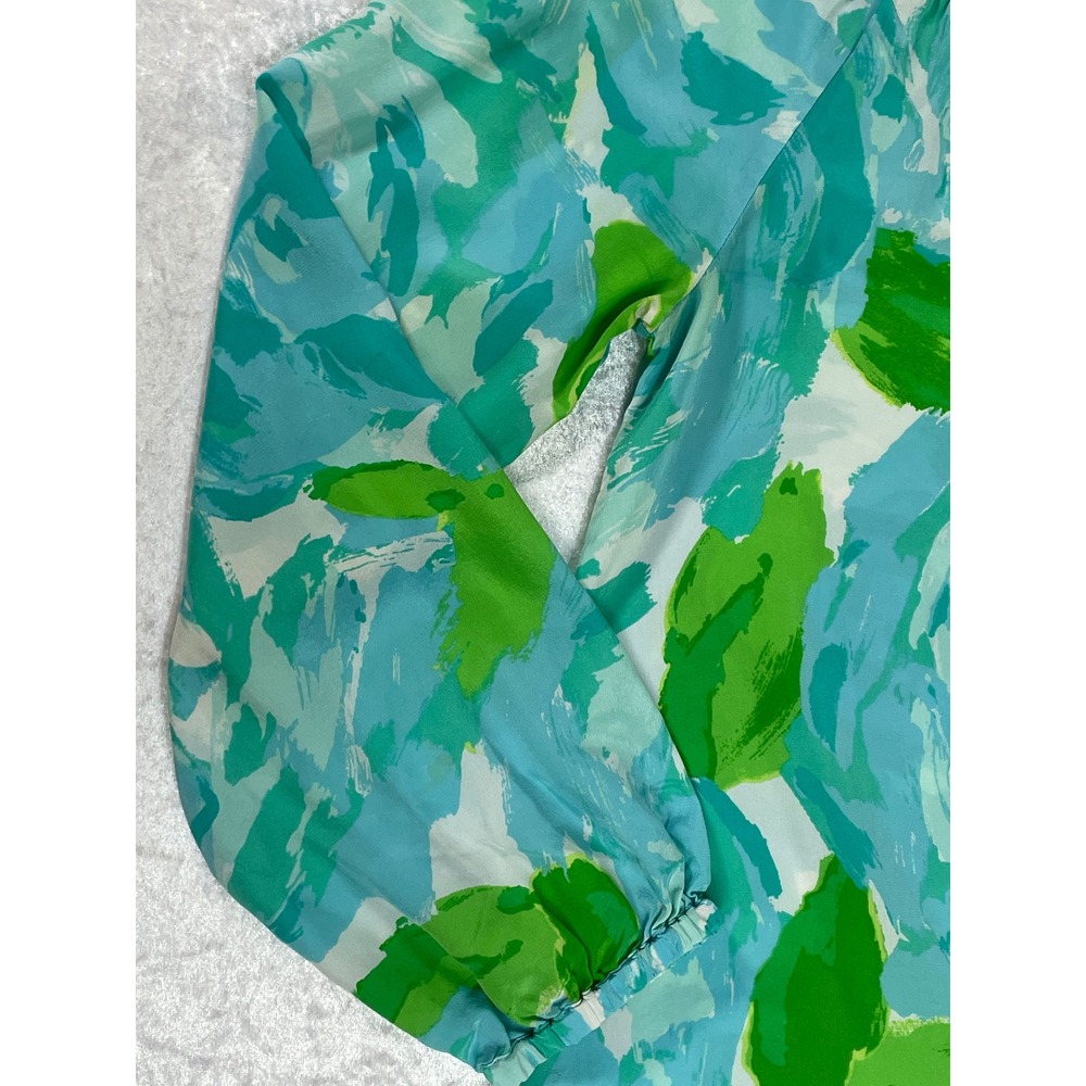 Lilly Pulitzer Blouse Womens M Aqua Green Silk Elsa Floral Excellent Long Sleeve - Picture 4 of 8
